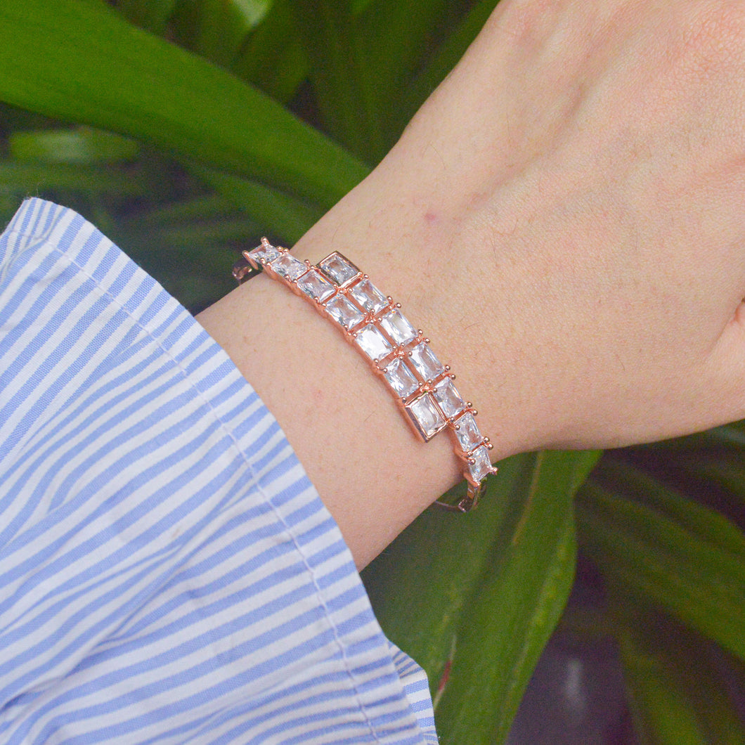 Brigette Square Royal Diamonds Kada Bracelet Bangle - Rose Gold