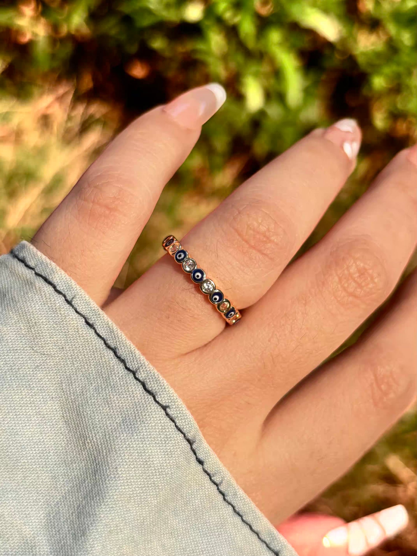Nazar Evil Eye Band Ring - Adjustable