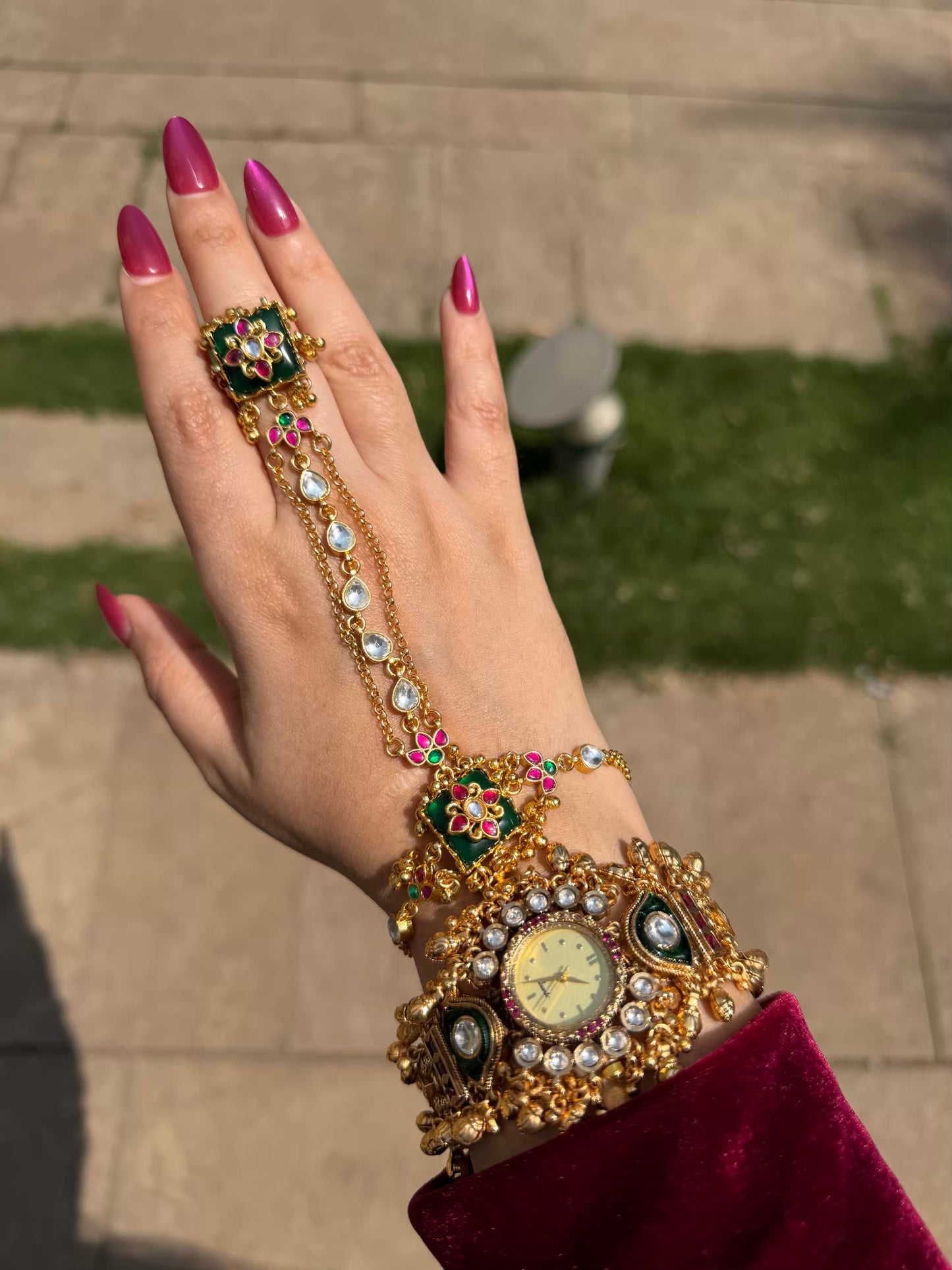 Haathphool + Maharani Watch Design Heritage Bracelet (Combo )