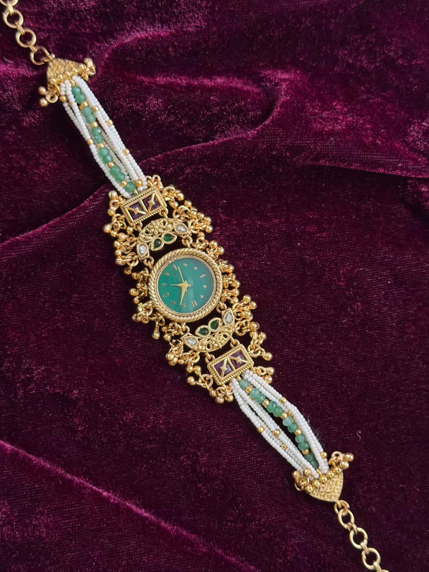 Green Round Dial Gold Maharani Watch Design Heritage Bracelet