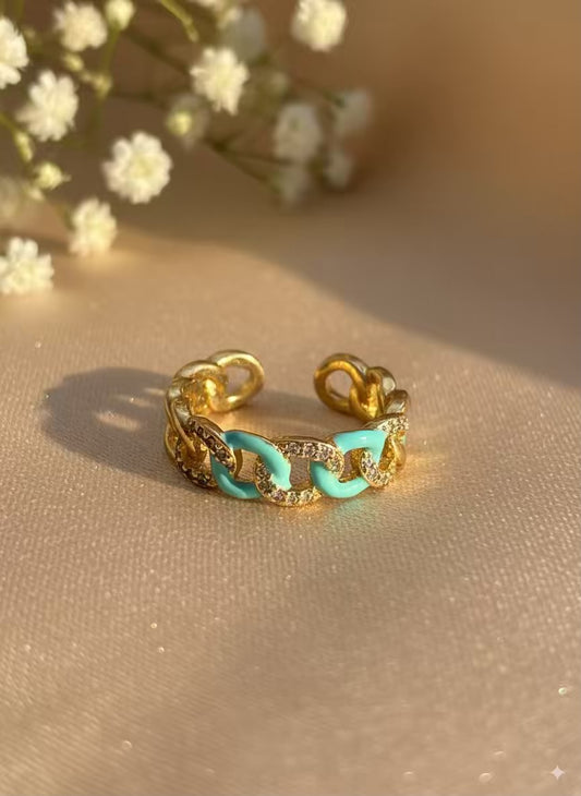 Mint Blue Chain Gold Plated Premium Ring (Adjustable)
