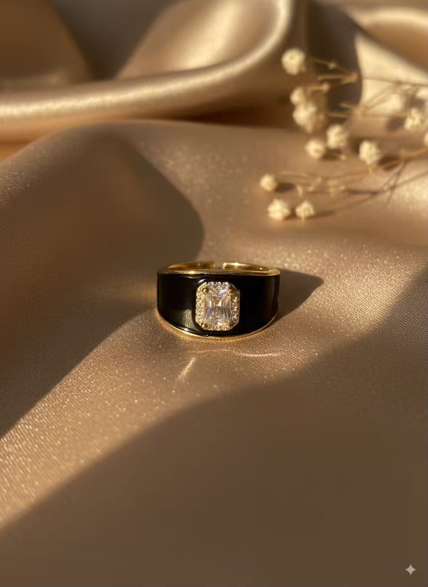 Black Chunky Gold Plated Premium Ring (Adjustable)