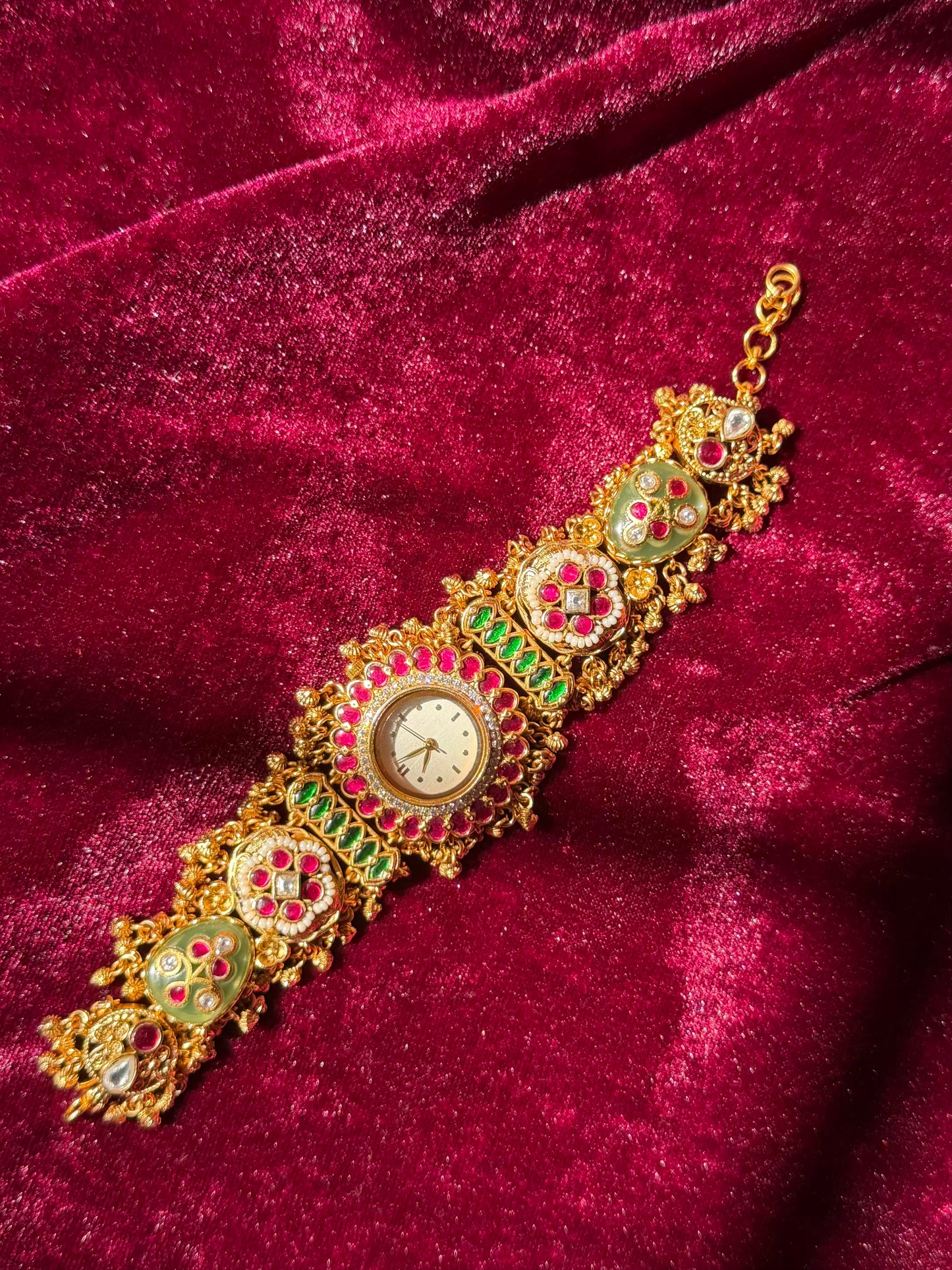 Samaira Rudra Motif Mint Kundan Gold Plated Heritage Maharani Watch ( Partial COD 200₹ )