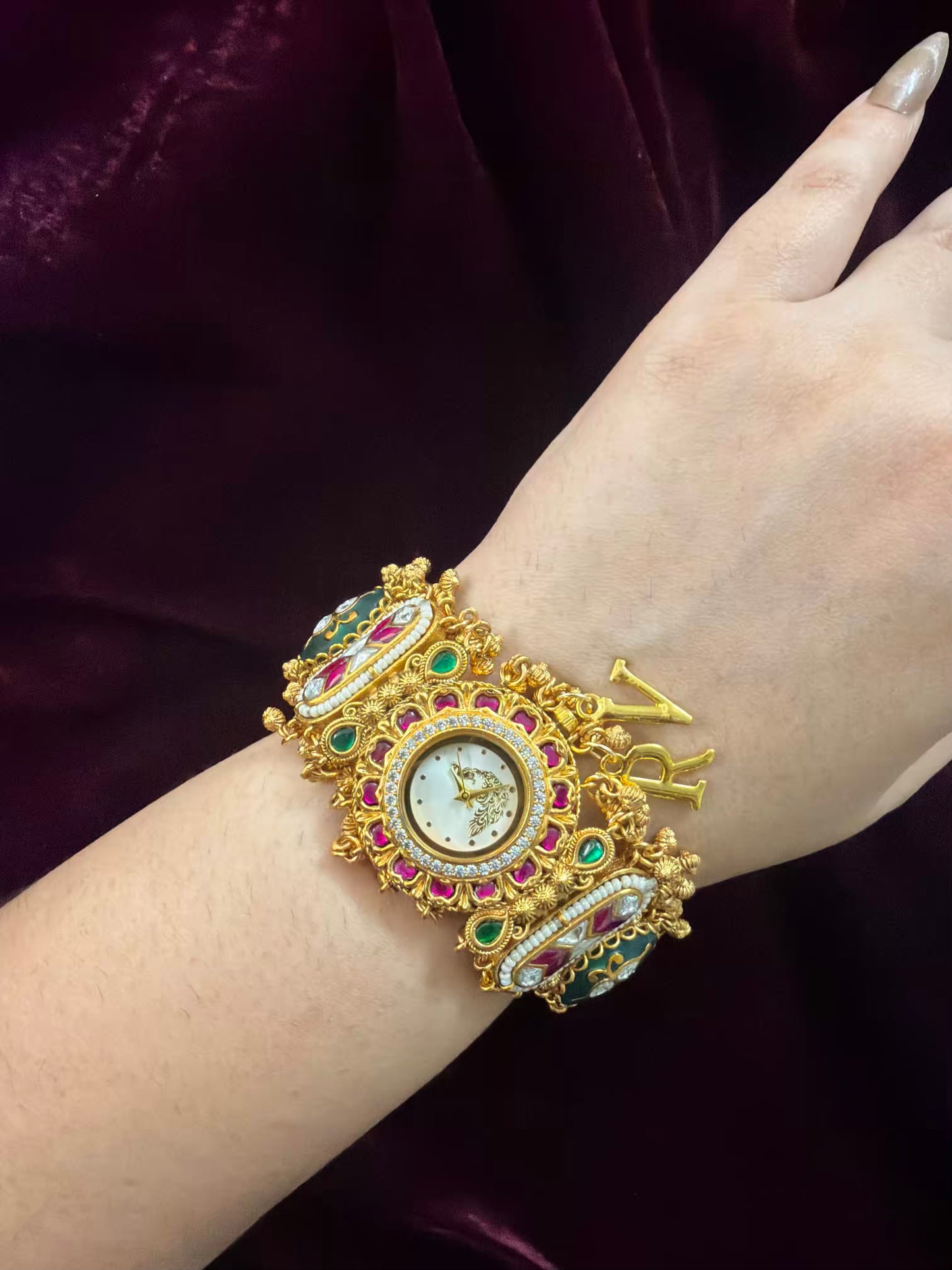 White Peacock Dial  Maharani Kundan Watch Design Heritage Bracelet