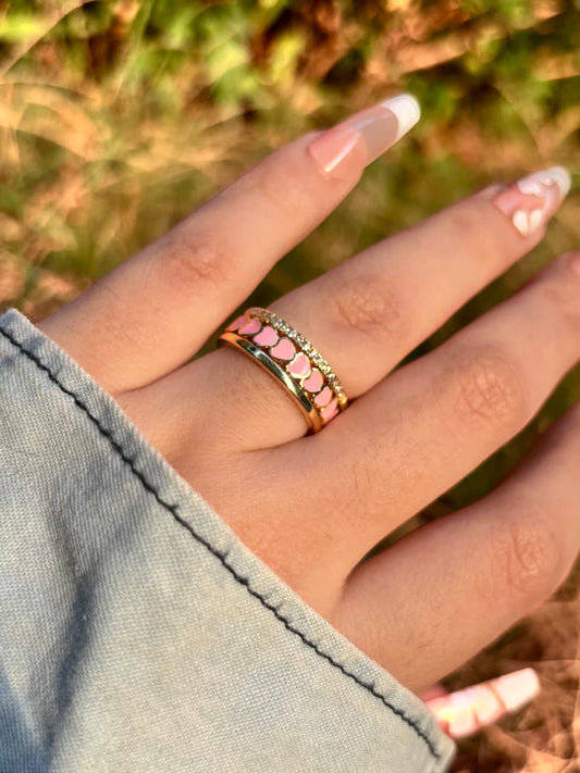 Pink Hearts Band Ring - Adjustable