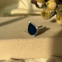 Load image into Gallery viewer, Drop Style Blue Sapphire Stones Adjustable Ring Silver Plated
