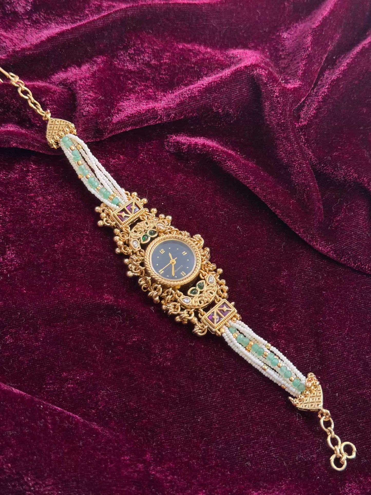 Green Round Dial Gold Maharani Watch Design Heritage Bracelet