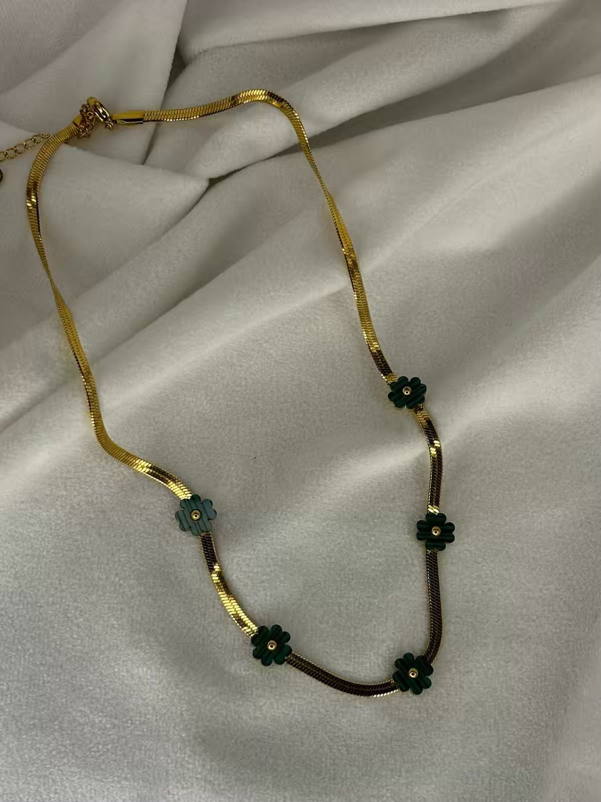 Green Flower Snake Gold Necklace