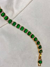 Load image into Gallery viewer, Green Emerald Tennis Bracelet with Loaded Diamonds - Gold Plated
