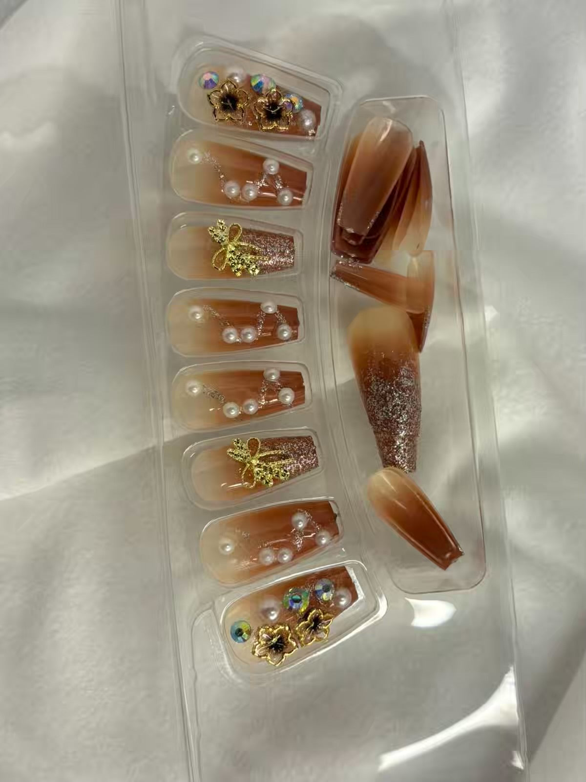 Brown Fancy Party Bridal Press On Nails ( Set of 24 )