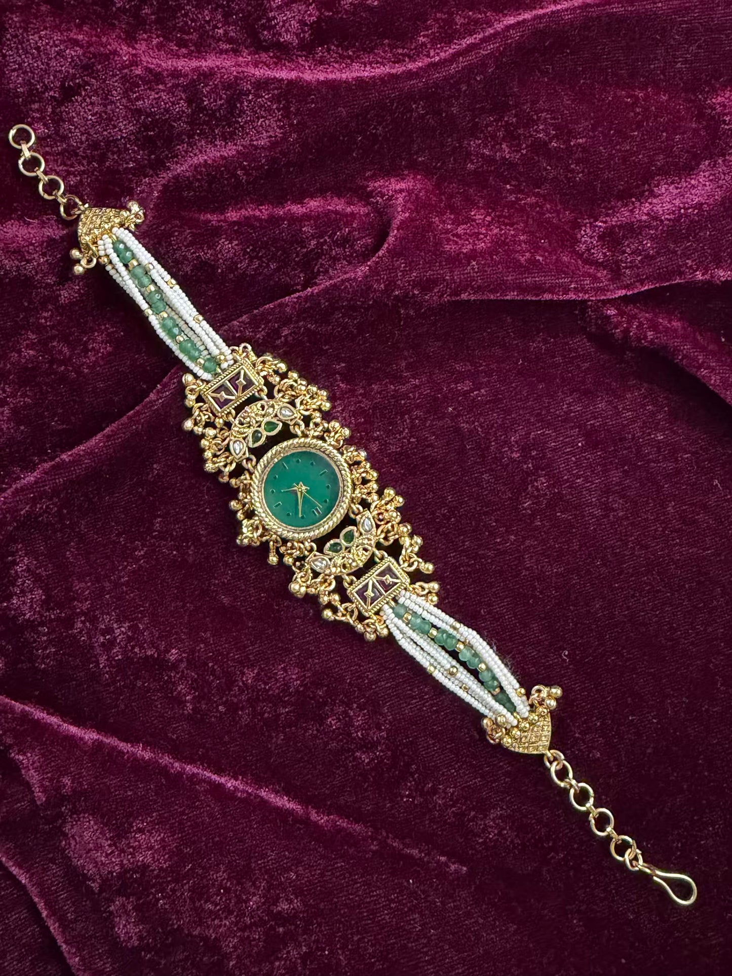 Green Round Dial Gold Maharani Watch Design Heritage Bracelet