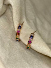 Load image into Gallery viewer, Multi Colourful Rainbow Huggies Earrings Studs - Rose Plated
