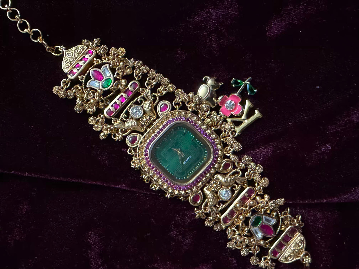 Square Dial Maharani Watch Heritage Bracelet with Charms