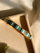 Load image into Gallery viewer, Geometric Turquoise Blue Kada Bracelet Bangle - 22k Gold Plated
