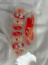 Load image into Gallery viewer, Red Nude Pearls Shimmery Fancy Party Bridal Press On Nails ( Set of 24 )
