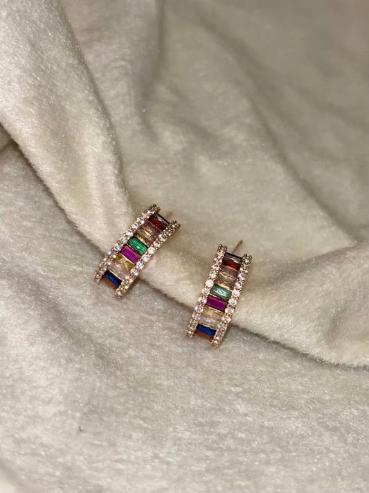 Colourful Huggies Ear Studs Earring - Rose Gold Plated