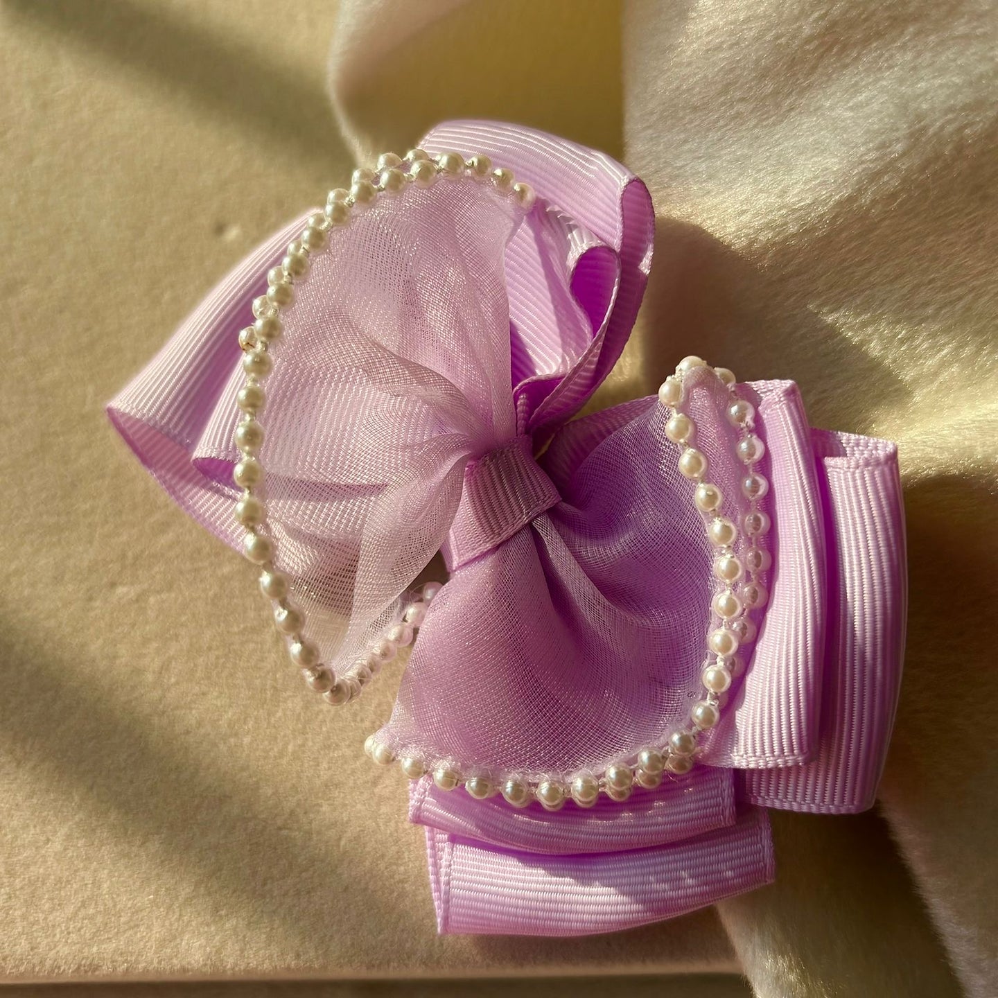 Baby Double Hair Bow Clip For Women - Lilac Green (Ribboned And Netted)