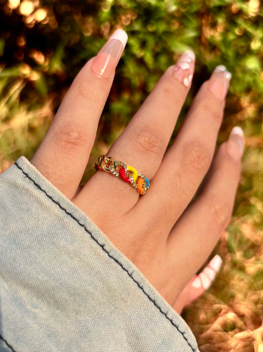 Multicoloured Chain Band Ring - Adjustable