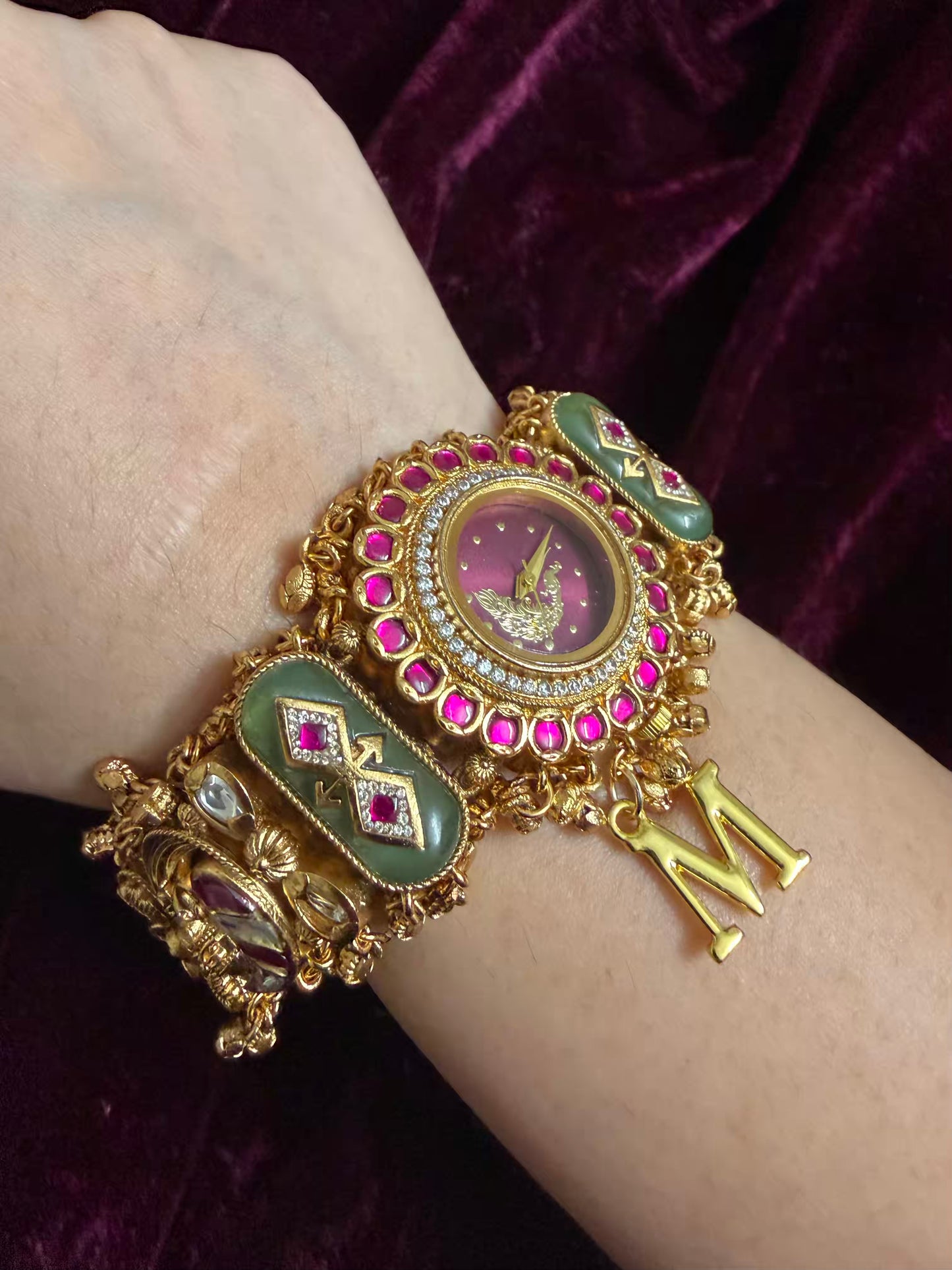Burgundy Peacock Dial Maharani Watch Design Heritage Bracelet ( Limited Edition )