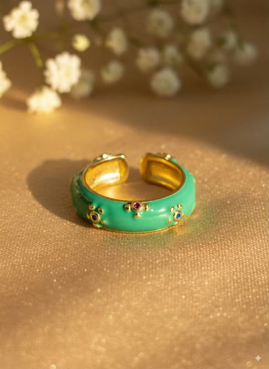 Ocean Green Chunky Plated Premium Ring (Adjustable)