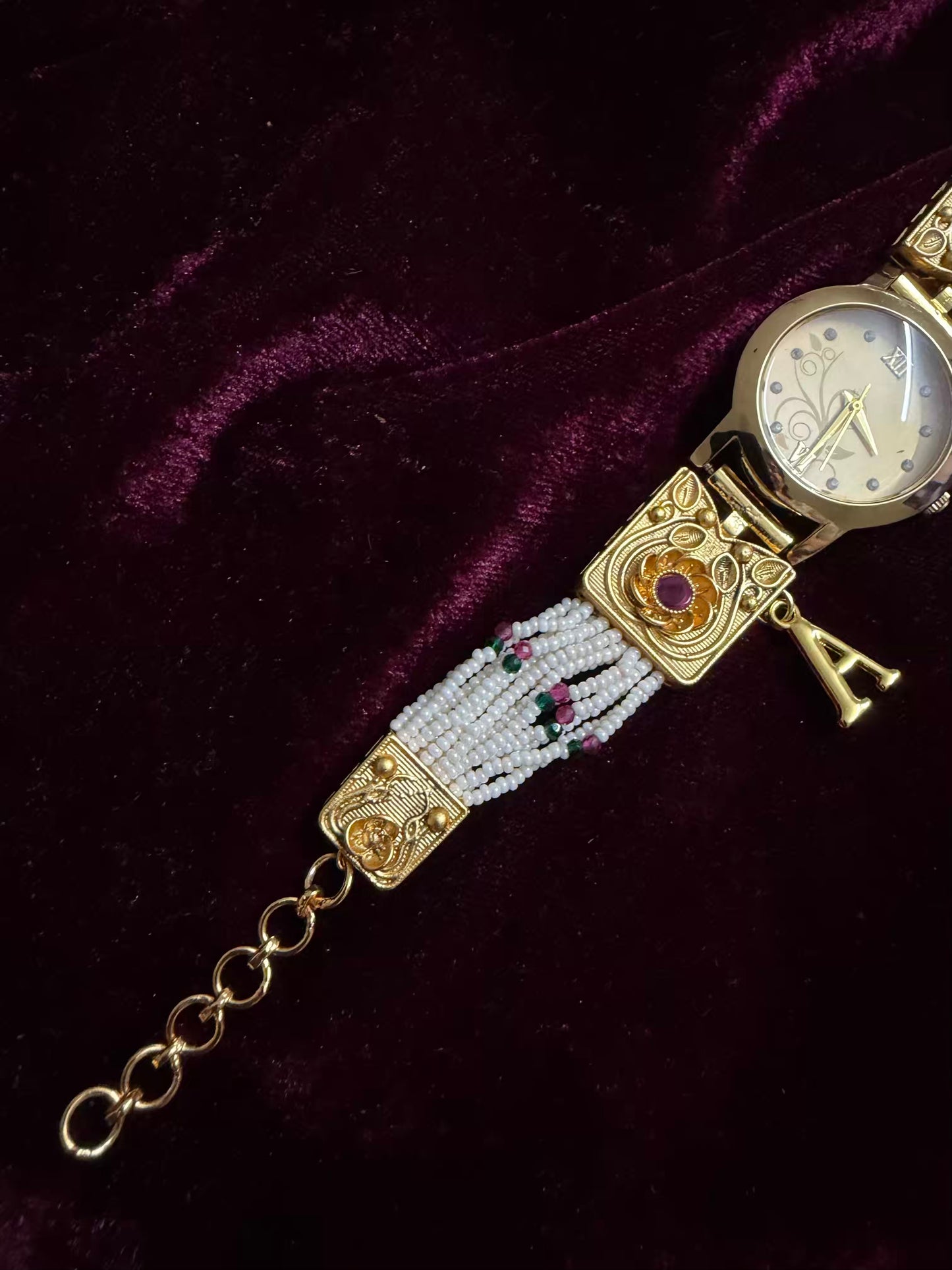 Gold  Dial Pearly Maharani Watch Heritage Bracelet