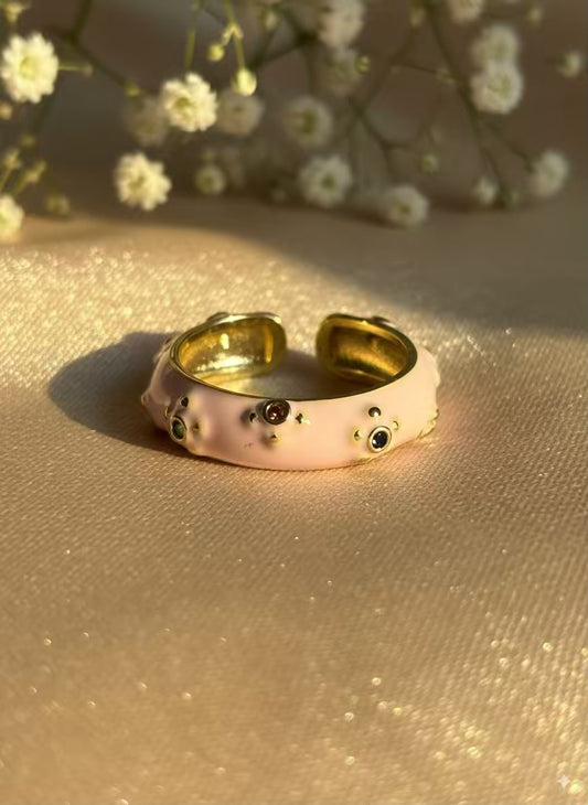 Baby Pink Chunky Gold Plated Premium Ring (Adjustable)