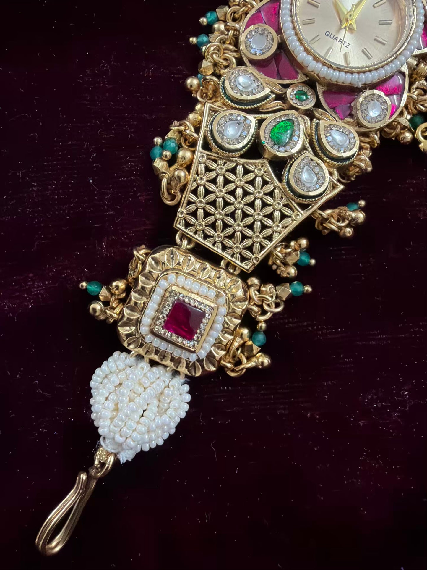 New Launch Kundan Floral Premium Gold Maharani Watch Design Heritage Bracelet ( Initials will be customised )