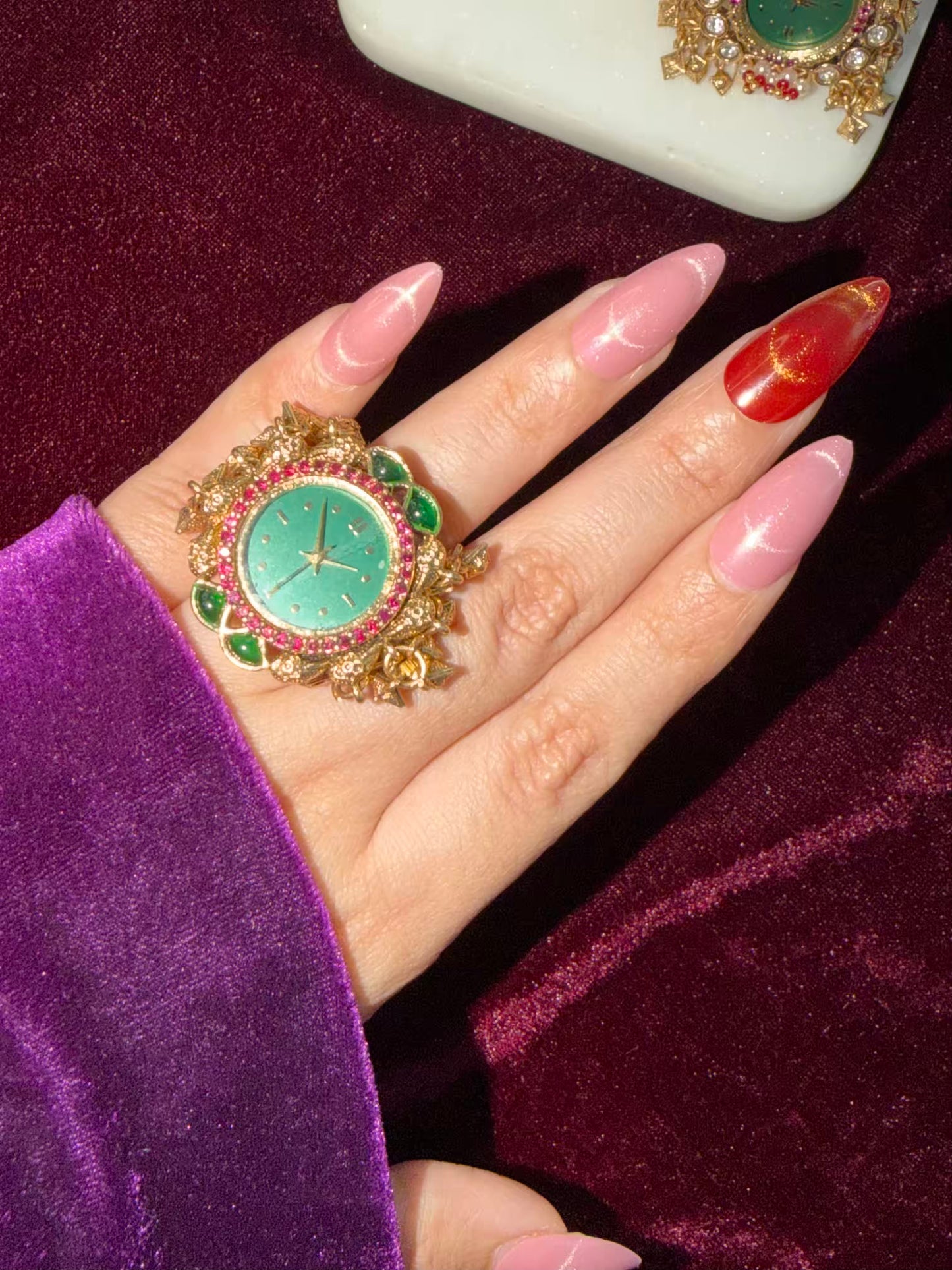 Green Pink Dial Maharani Watch Heritage Ring ( Adjustable)