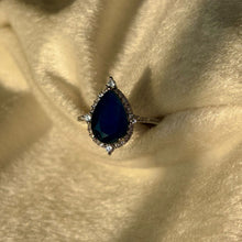 Load image into Gallery viewer, Drop Style Blue Sapphire Stones Adjustable Ring Silver Plated
