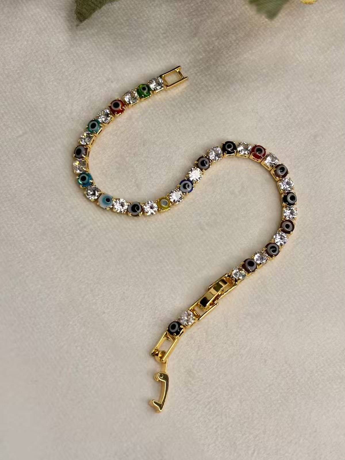Colourful Evil Eye Shining Solitaire Diamonds Tennis Bracelet - Gold Colour