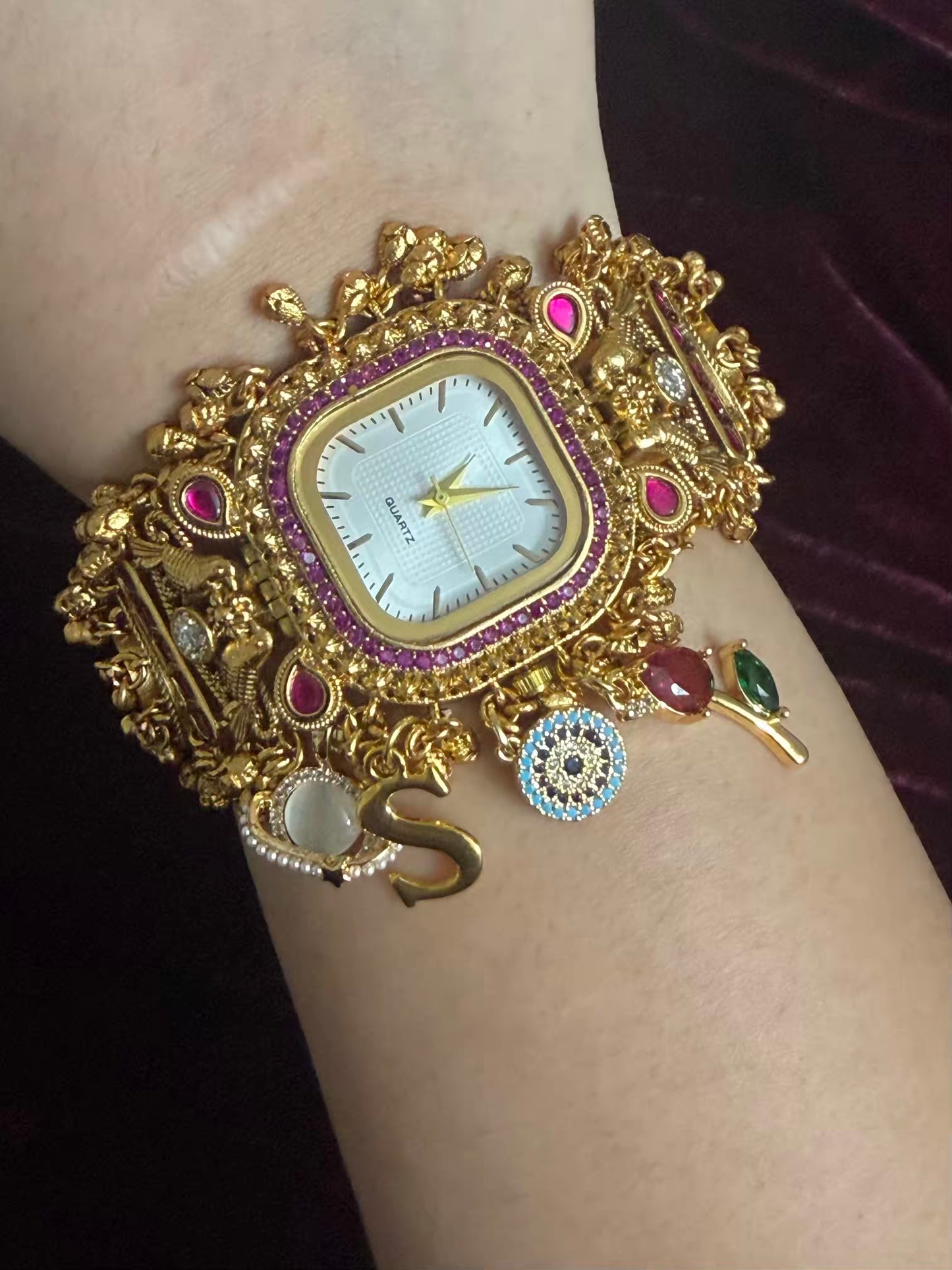 Square Dial Rosy Maharani Watch Design Heritage Bracelet (Customise FREE Initial )