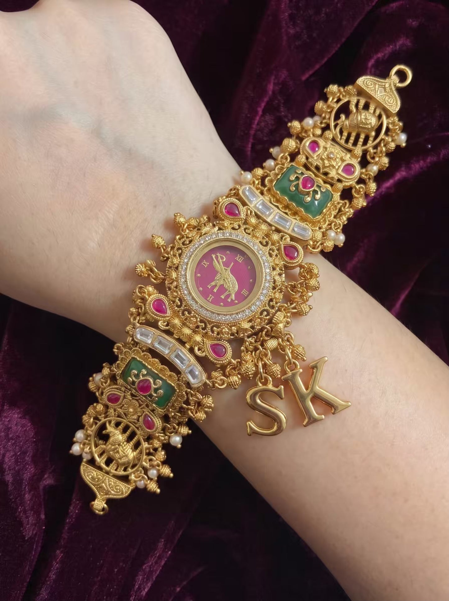 New Burgundy Dial Elephant Dial Maharani Watch Design Heritage Bracelet ( Limited Edition )