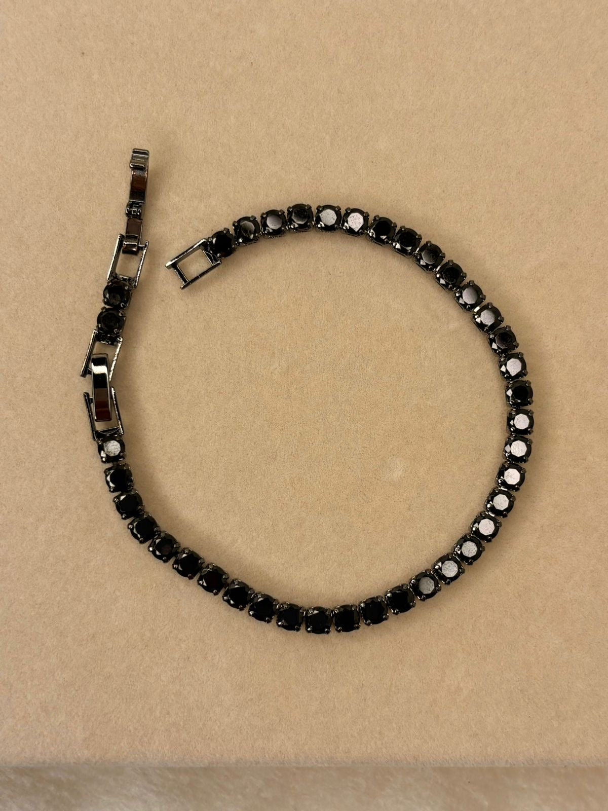 Black Big Solitaire Diamonds Tennis Bracelet - Silver ( Unisex )