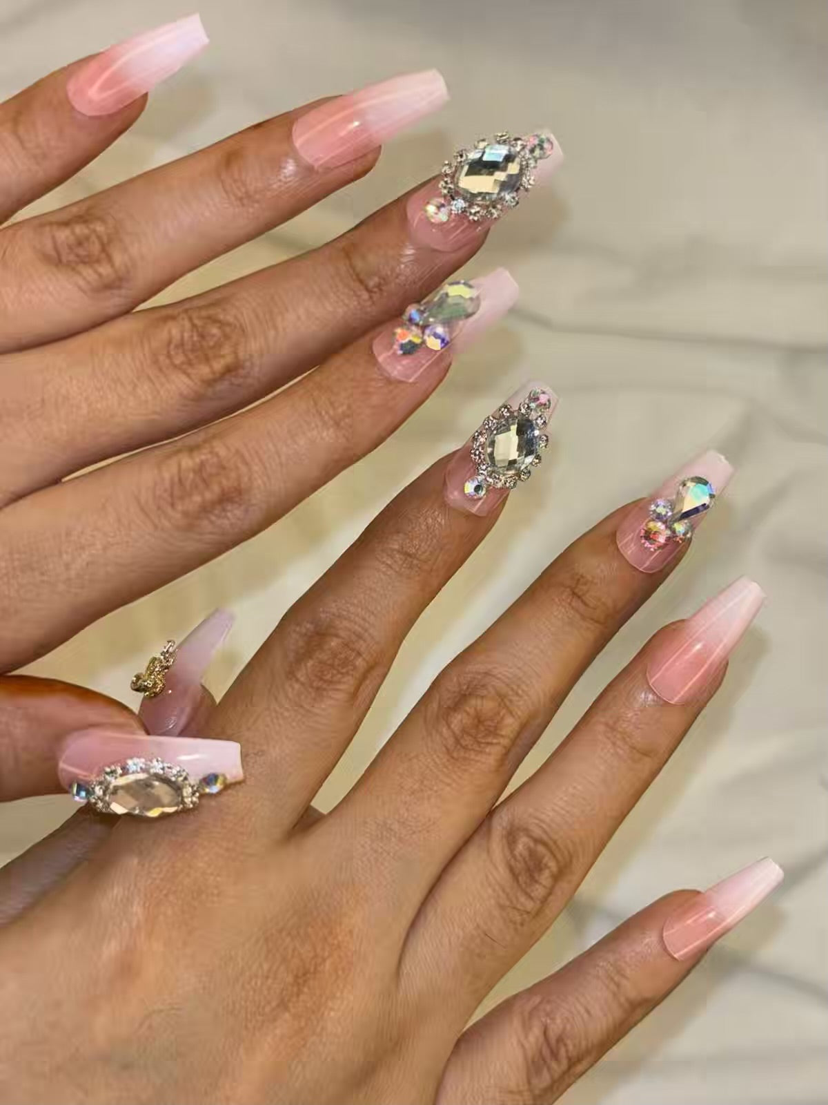 Nude Stone Work Shimmery Fancy Party Bridal Press On Nails ( Set of 24 )