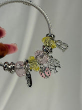 Load image into Gallery viewer, Pandora Style Pink Bug Tree Charms Bracelet With Customised Initial ( Silver)
