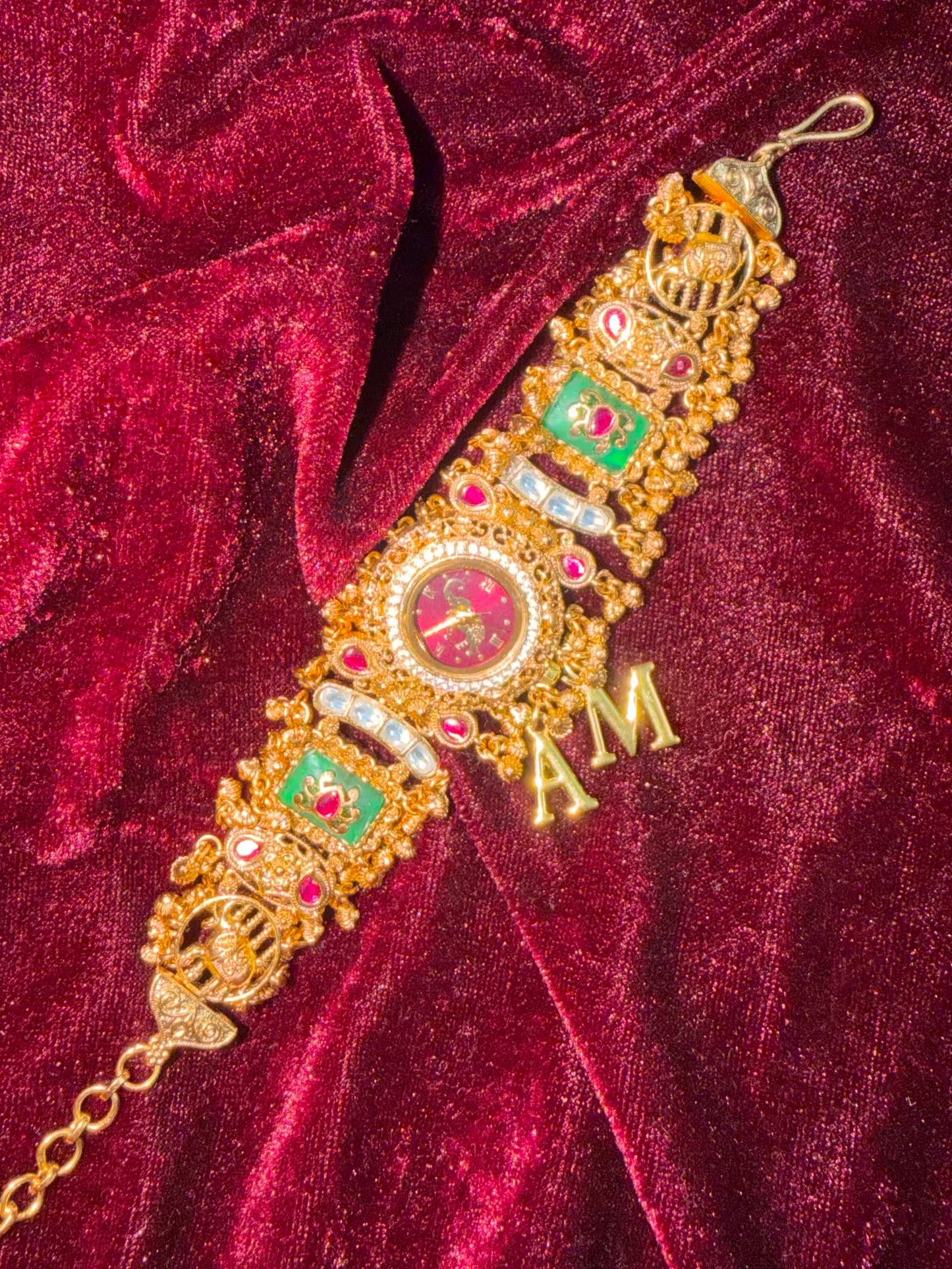 Burgundy in Green Elephant Dial Maharani Watch Design Heritage Bracelet ( Limited Edition )