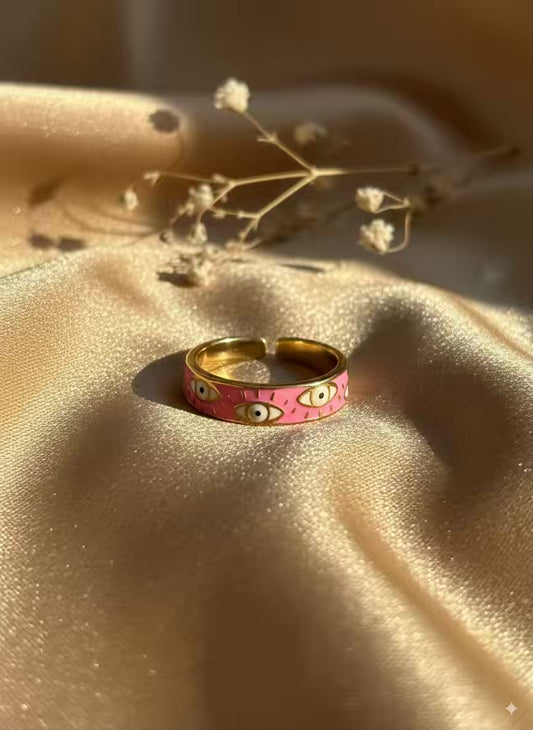 Pink Evil Eye Gold Plated Premium Ring (Adjustable)