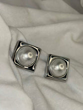 Load image into Gallery viewer, Silver Box Pearl Earrings Studs - Silver Plated
