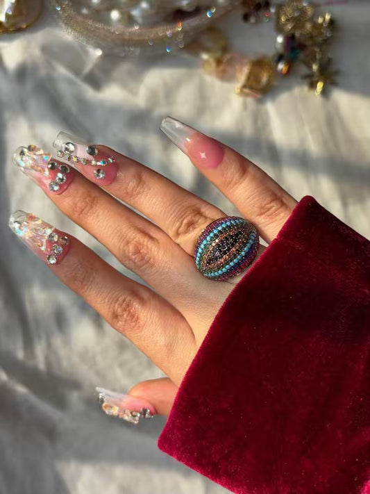 Rainbow Blue Sapphire Pink Stones Ring ( Gold Colour Plated ( Size 8 US )