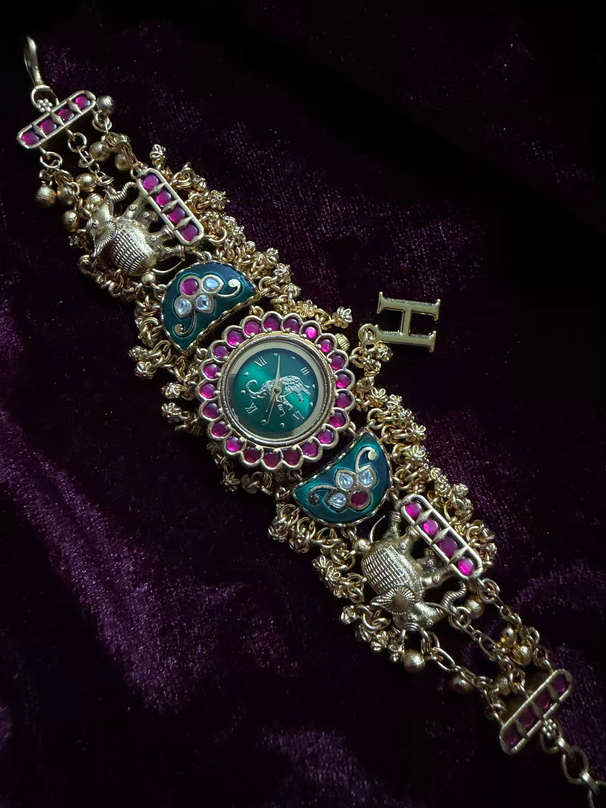 Green Elephant Dial Maharani Watch Design Heritage Bracelet (Customise FREE Initial )