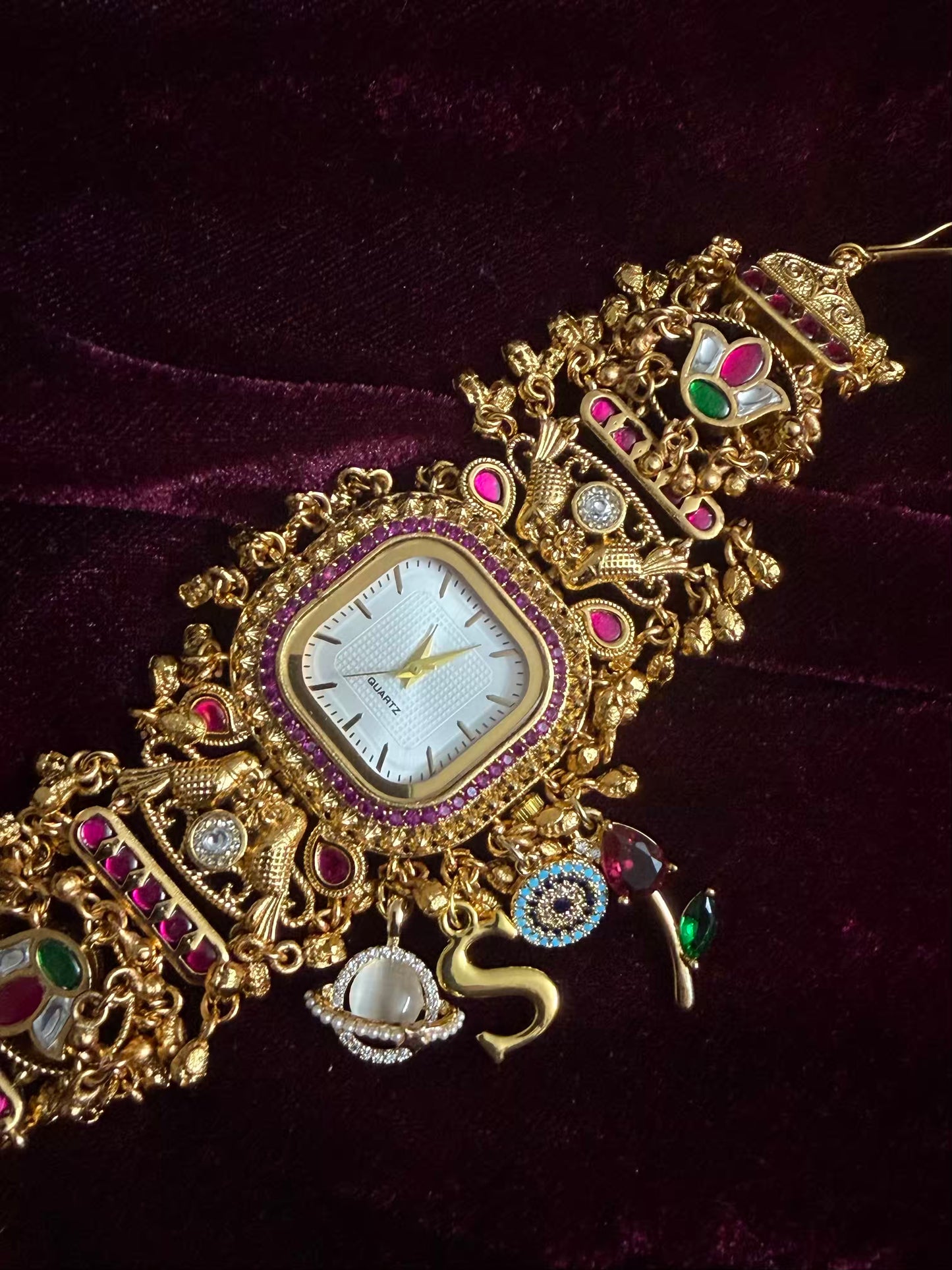 Square Dial Rosy Maharani Watch Design Heritage Bracelet (Customise FREE Initial )