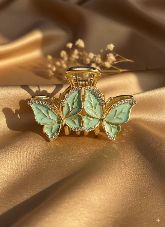 Blue Butterfly Premium Claw Clip - Gold Plated