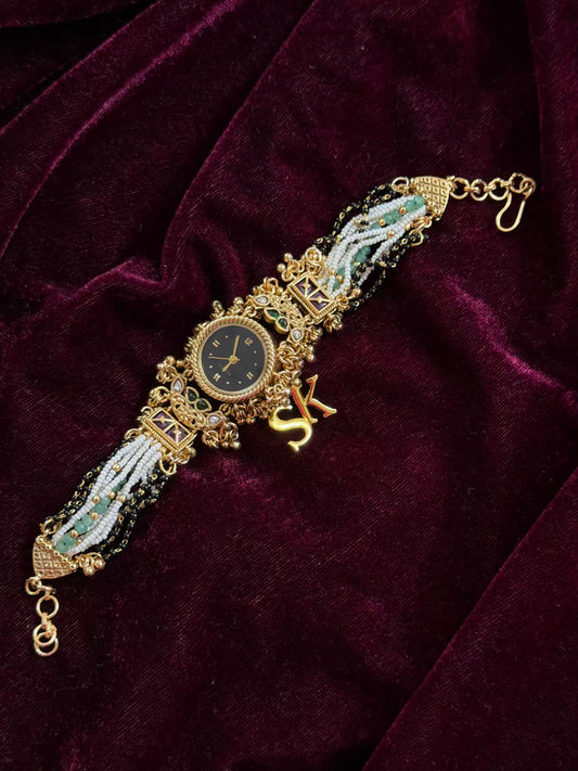 Black Round Dial Gold Maharani Watch Design Heritage Bracelet