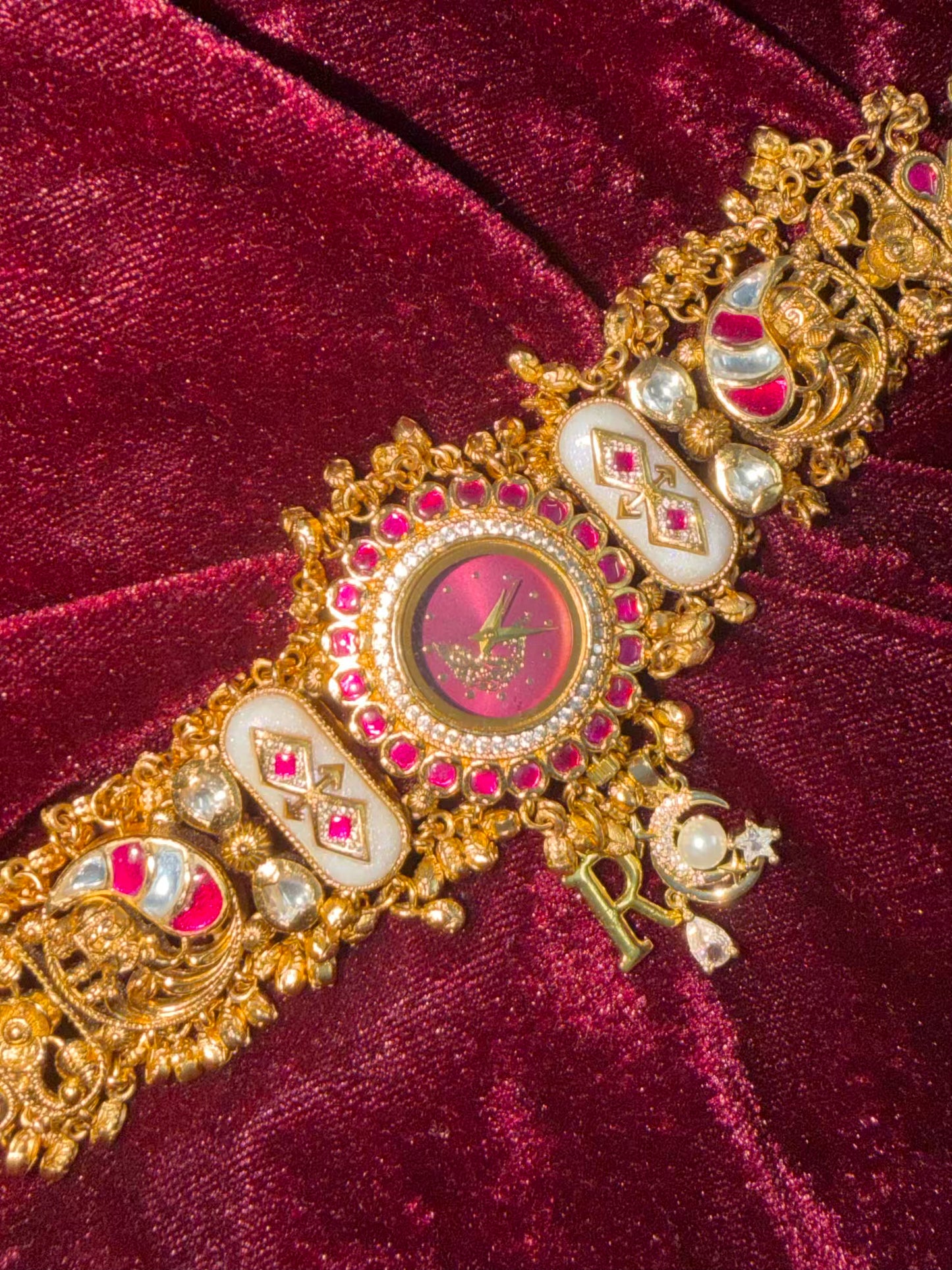 Burgundy Peacock Dial Maharani Watch Heritage Bracelet ( Add your initial FREE )