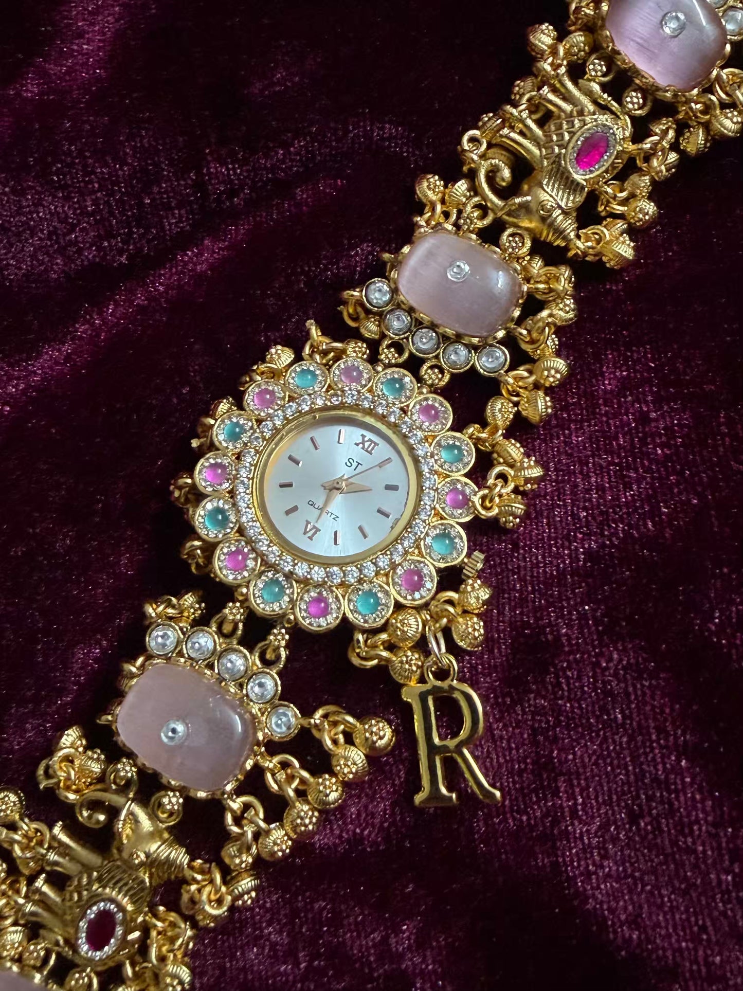Pink Dial Luxury Watch Rakhi in Premium Swarovski