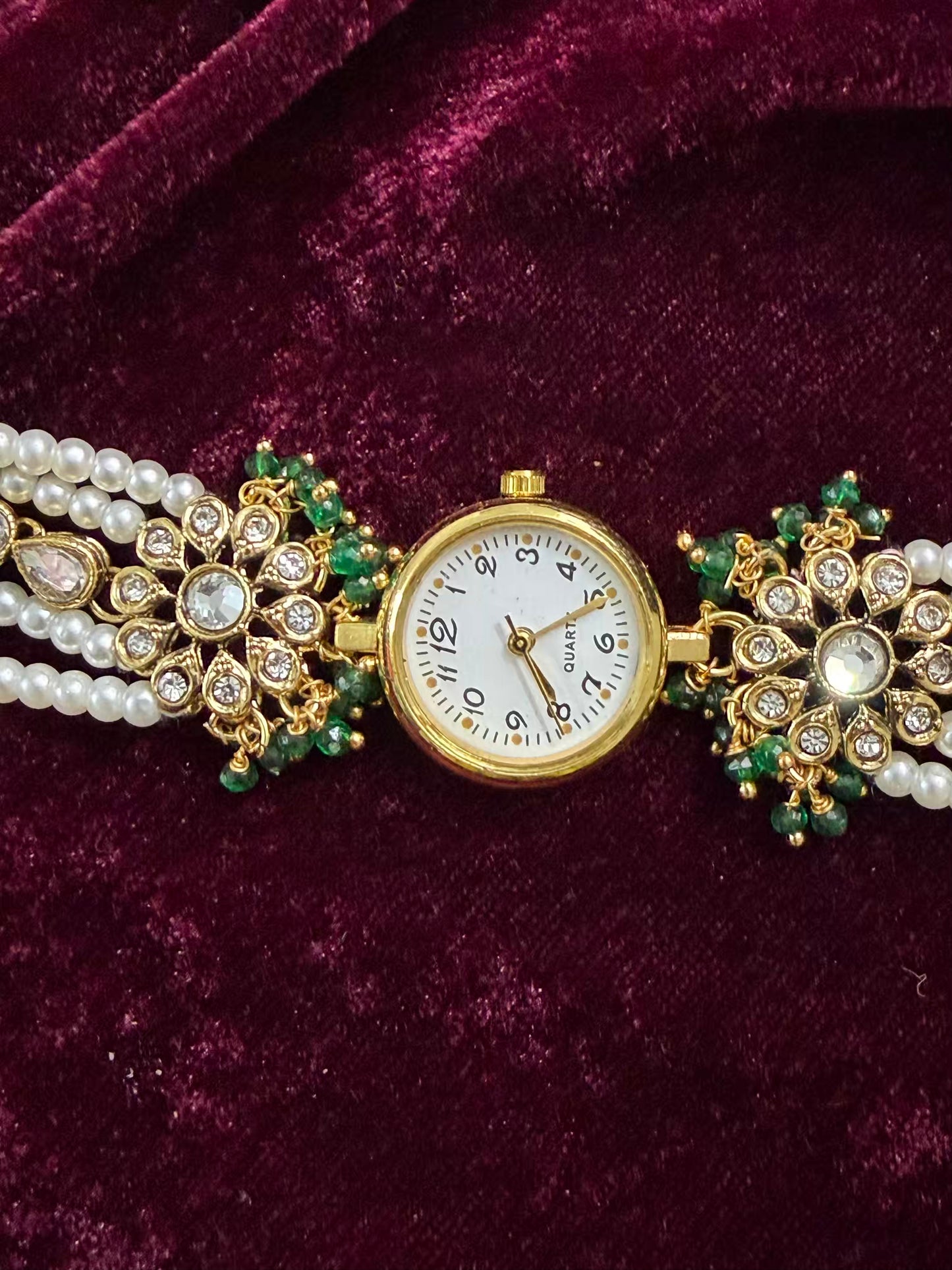 Kundan Green Gold Maharani Watch Design Heritage Bracelet