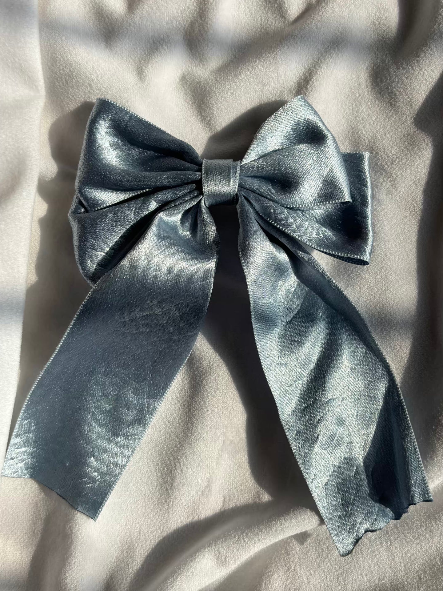 Satin Soft Blue Layered Hair Bow Clip For Women -( Satin Textured )