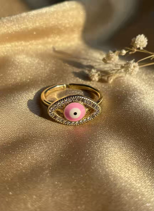 Baby pink  Evil Eye  Gold Plated Premium Ring (Adjustable)