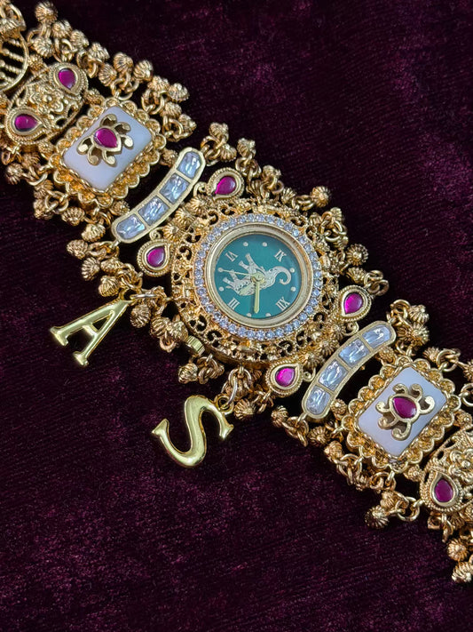 Elephant Dial Maharani Watch Design Heritage Bracelet (Customise Initial )