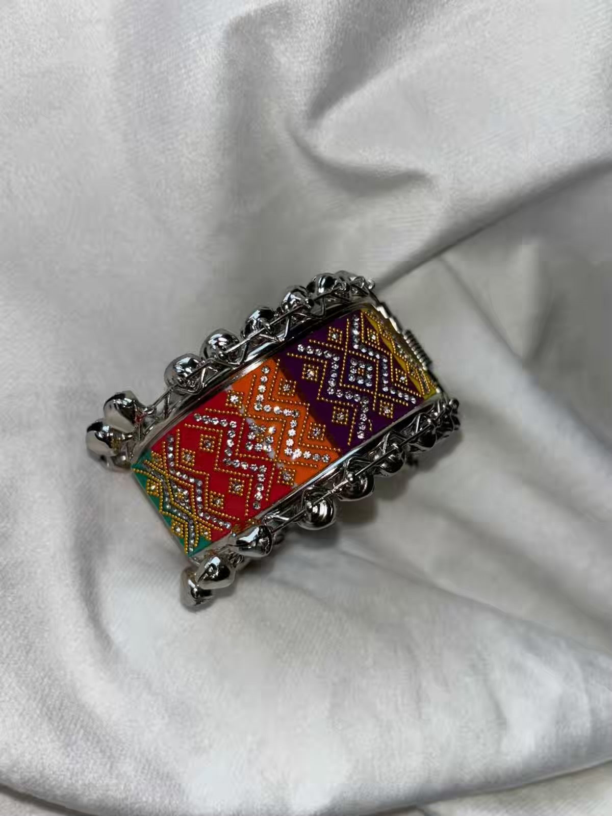 Nav Rang Designer Multicoloured Cloth Zari Bracelet - Silver